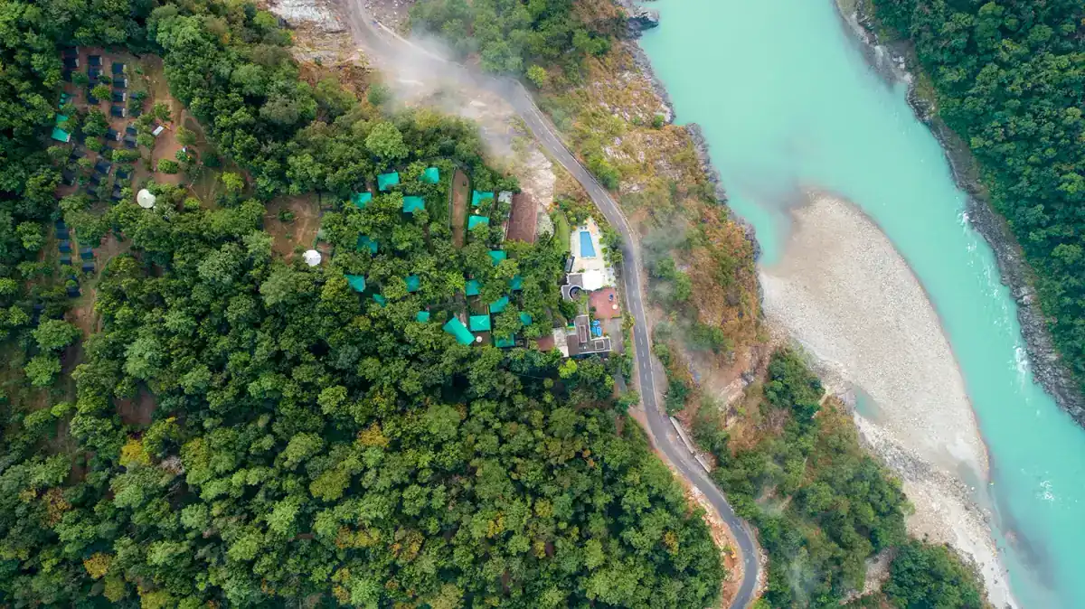 Aerial view of the Atali Ganga estate beside the Ganga