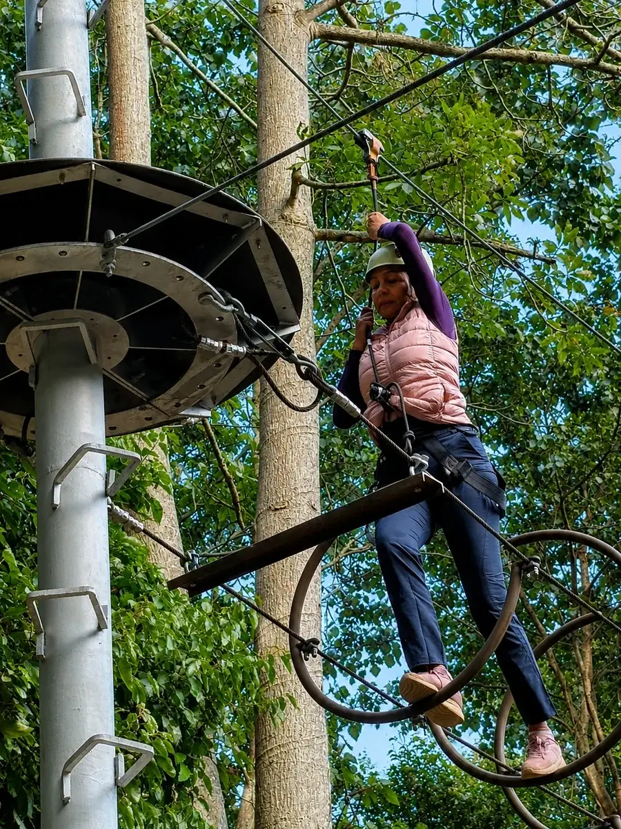 Family on the high and low ropes course at Atali Ganga